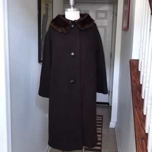 Vintage Dark Brown Mink Collar Coat Size 16😘
